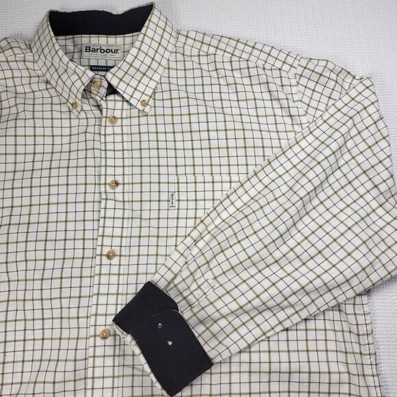 Barbour Shirt\ Men's‎ 3XL\ Long Sleeve\ Corduroy\ Trim Button Down\ White\ Plaid - Picture 2 of 11
